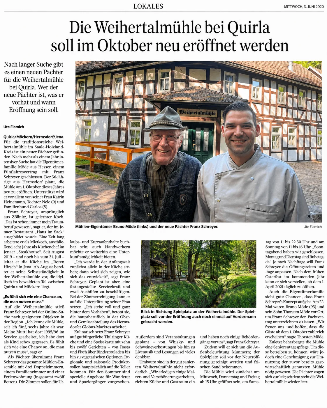 Zeitungsartikel der OTZ über die Weihertalmühle